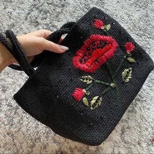 Vintage Glass Beaded Red Poppy Floral Mini Bag